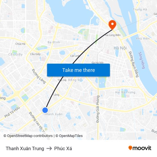 Thanh Xuân Trung to Phúc Xá map