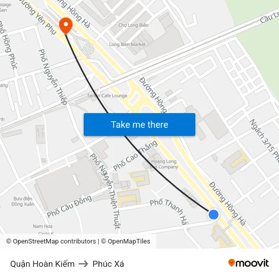 Quận Hoàn Kiếm to Phúc Xá map