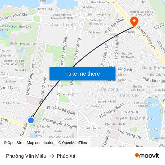 Phường Văn Miếu to Phúc Xá map