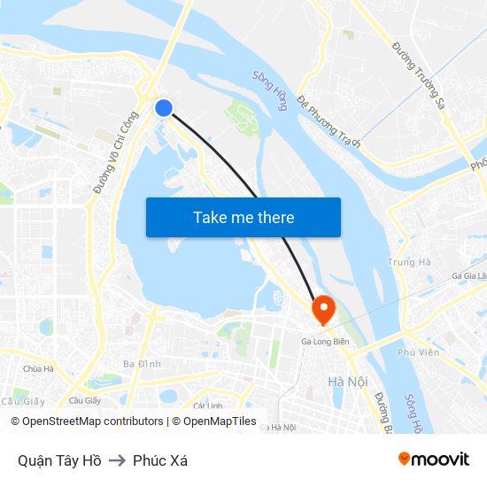 Quận Tây Hồ to Phúc Xá map