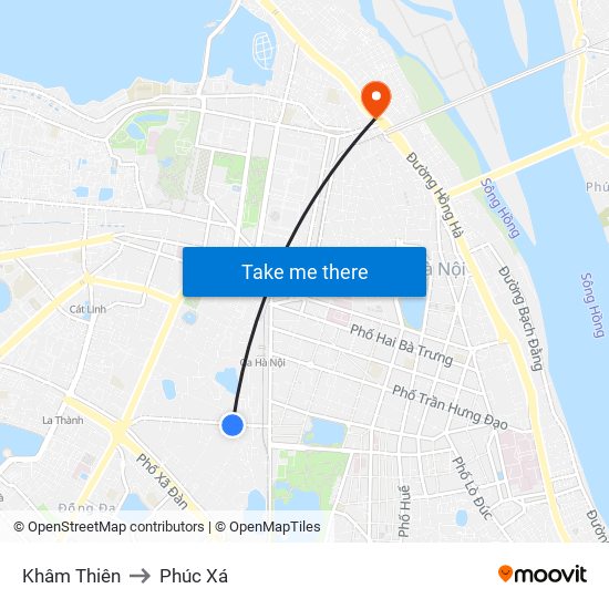 Khâm Thiên to Phúc Xá map