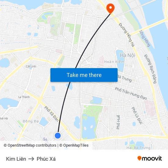 Kim Liên to Phúc Xá map