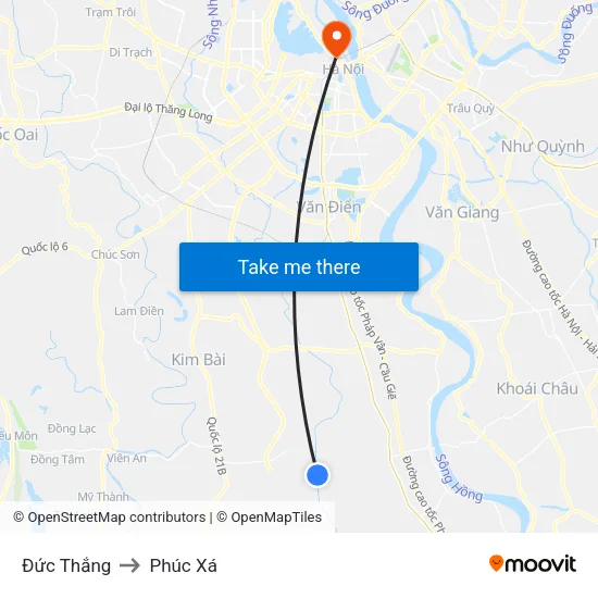 Đức Thắng to Phúc Xá map