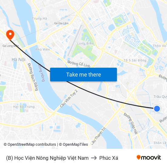 (B) Học Viện Nông Nghiệp Việt Nam to Phúc Xá map