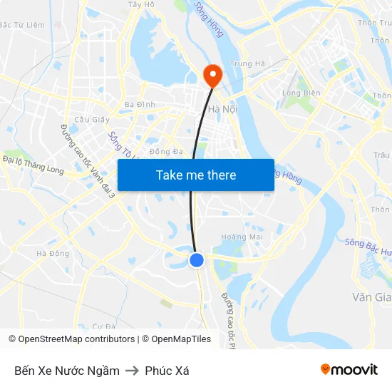 Bến Xe Nước Ngầm to Phúc Xá map