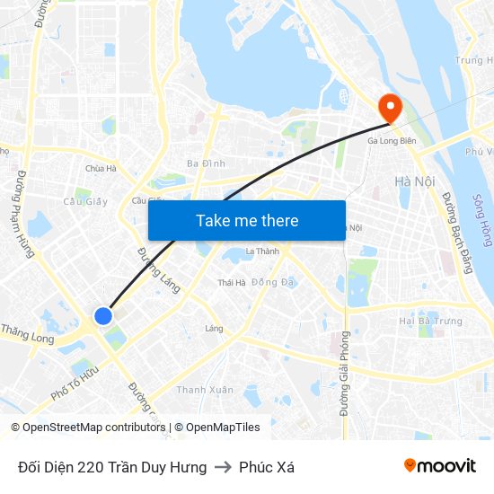 Đối Diện 220 Trần Duy Hưng to Phúc Xá map