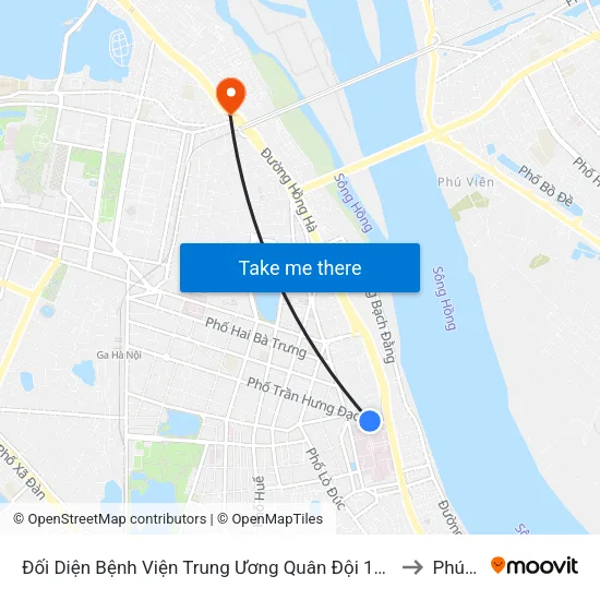 Đối Diện Bệnh Viện Trung Ương Quân Đội 108 - Trần Hưng Đạo to Phúc Xá map