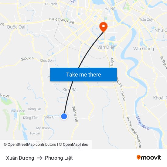 Xuân Dương to Phương Liệt map