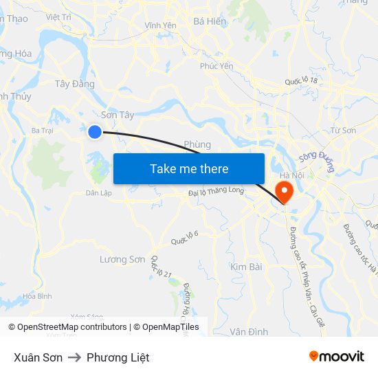 Xuân Sơn to Phương Liệt map