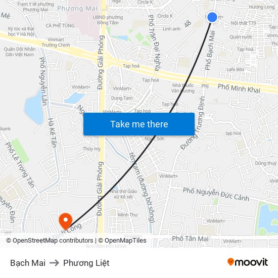 Bạch Mai to Phương Liệt map