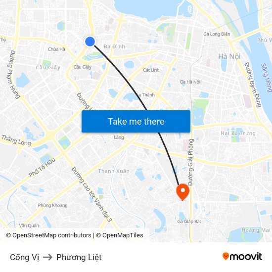 Cống Vị to Phương Liệt map