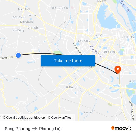 Song Phương to Phương Liệt map