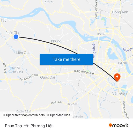 Phúc Thọ to Phương Liệt map