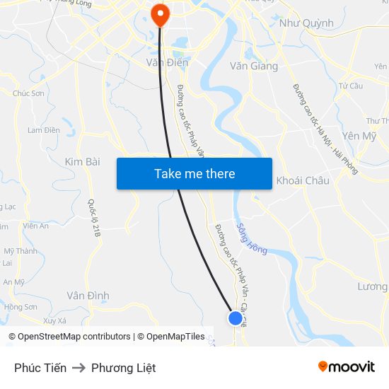 Phúc Tiến to Phương Liệt map