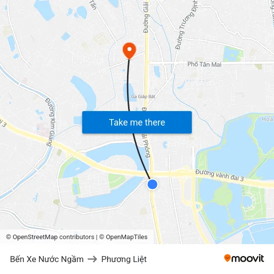 Bến Xe Nước Ngầm to Phương Liệt map