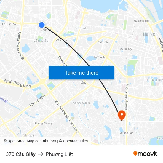 370 Cầu Giấy to Phương Liệt map