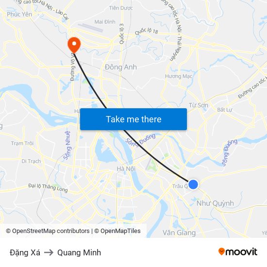 Đặng Xá to Quang Minh map