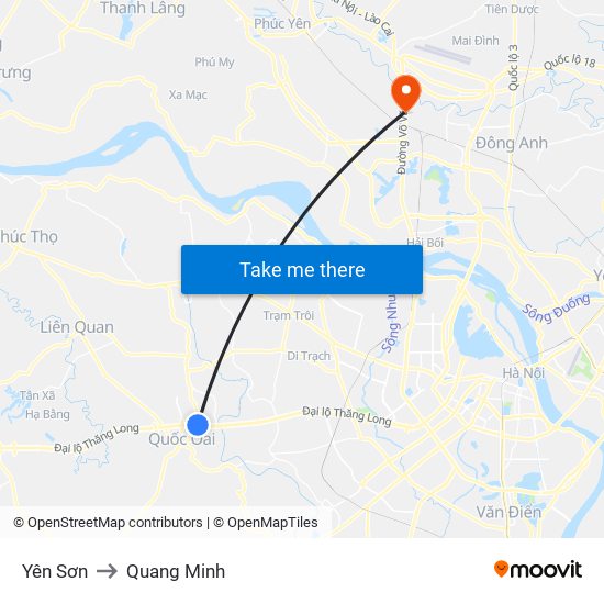 Yên Sơn to Quang Minh map