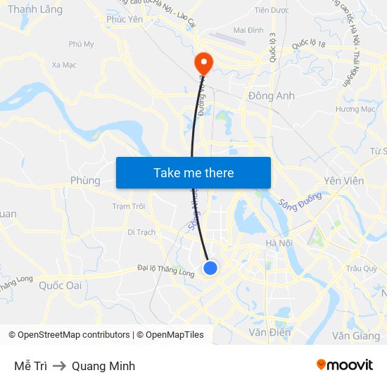 Mễ Trì to Quang Minh map