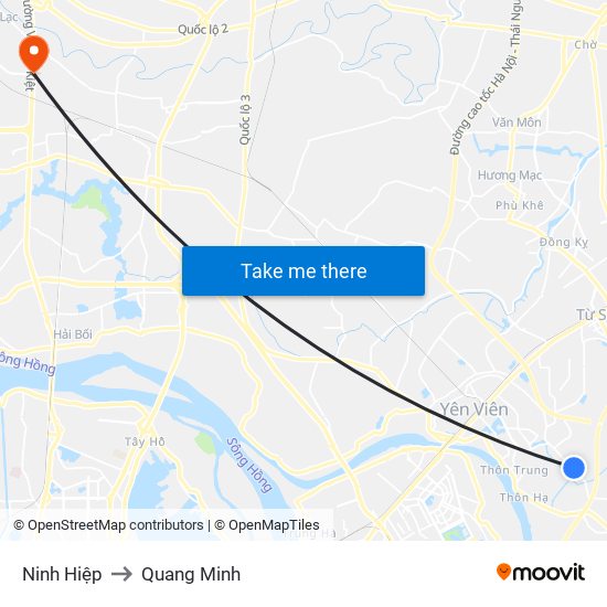 Ninh Hiệp to Quang Minh map