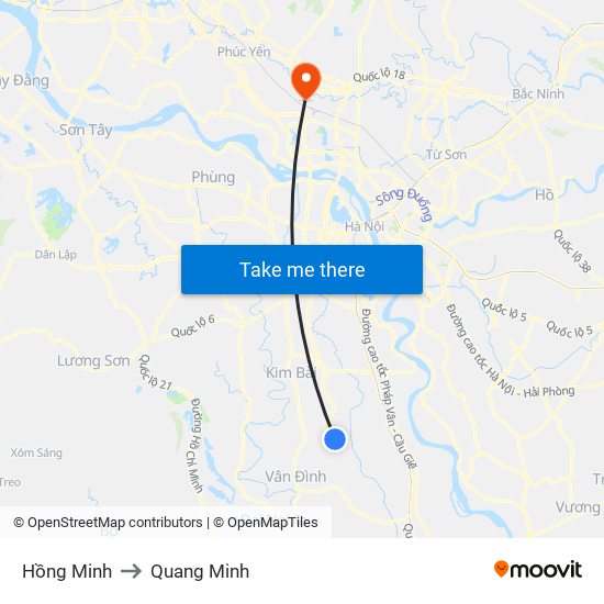 Hồng Minh to Quang Minh map