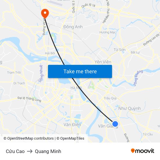 Cửu Cao to Quang Minh map