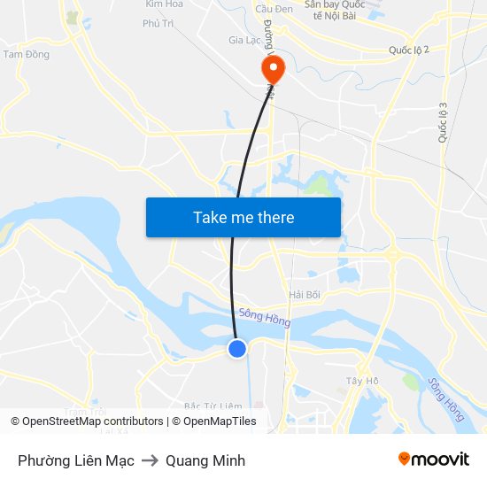 Phường Liên Mạc to Quang Minh map