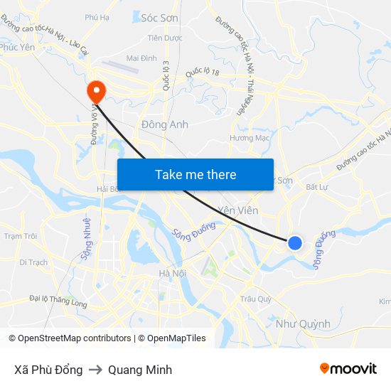 Xã Phù Đổng to Quang Minh map