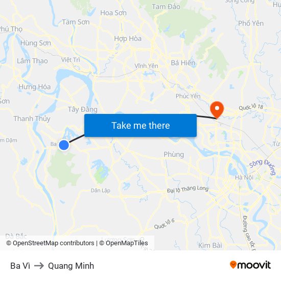 Ba Vì to Quang Minh map