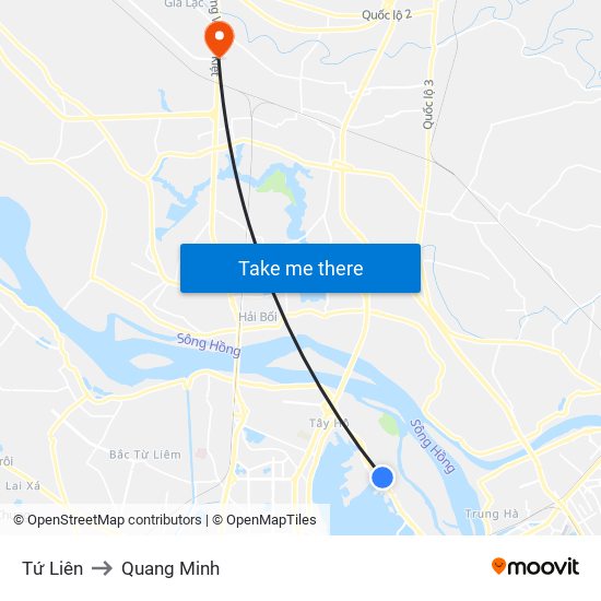 Tứ Liên to Quang Minh map