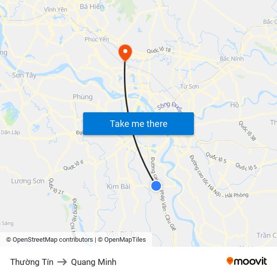 Thường Tín to Quang Minh map