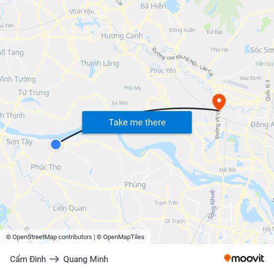 Cẩm Đình to Quang Minh map