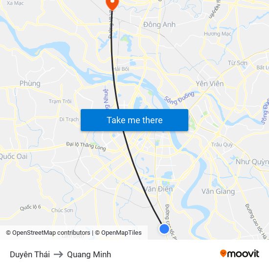 Duyên Thái to Quang Minh map
