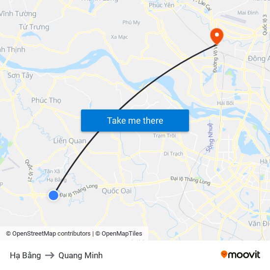 Hạ Bằng to Quang Minh map