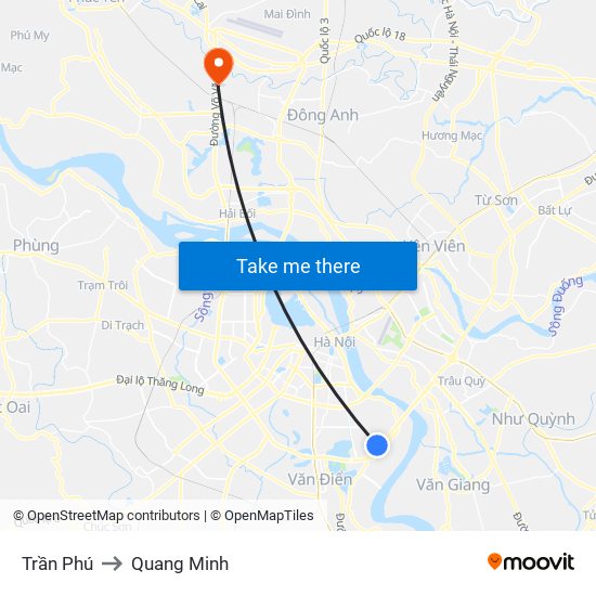 Trần Phú to Quang Minh map