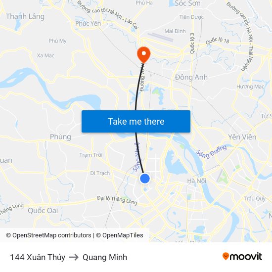 144 Xuân Thủy to Quang Minh map