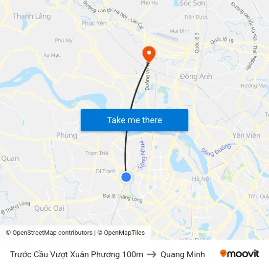 Trước Cầu Vượt Xuân Phương 100m to Quang Minh map