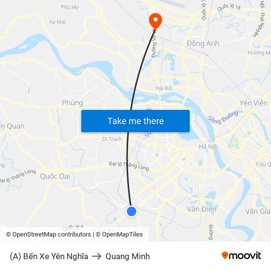 (A) Bến Xe Yên Nghĩa to Quang Minh map