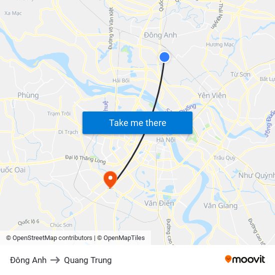 Đông Anh to Quang Trung map