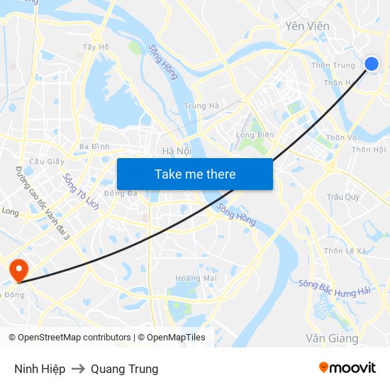 Ninh Hiệp to Quang Trung map