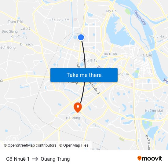 Cổ Nhuế 1 to Quang Trung map