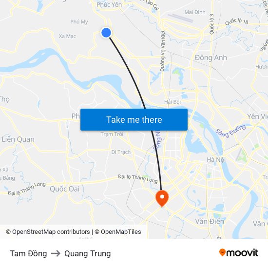 Tam Đồng to Quang Trung map