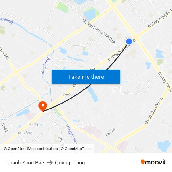 Thanh Xuân Bắc to Quang Trung map