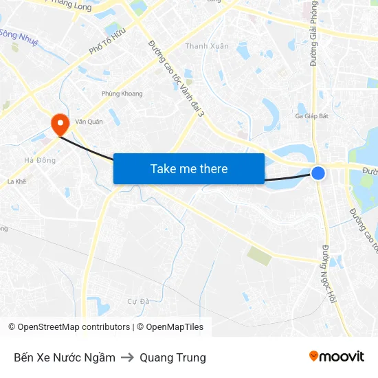 Bến Xe Nước Ngầm to Quang Trung map