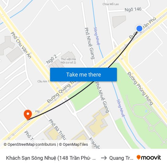 Khách Sạn Sông Nhuệ (148 Trần Phú- Hà Đông) to Quang Trung map