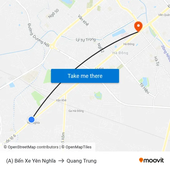 (A) Bến Xe Yên Nghĩa to Quang Trung map
