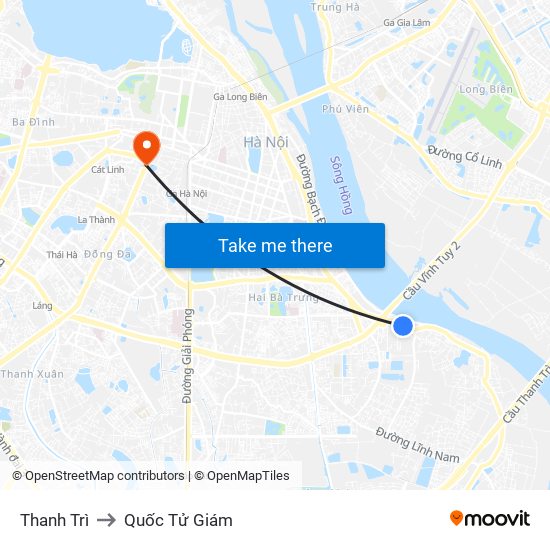 Thanh Trì to Quốc Tử Giám map