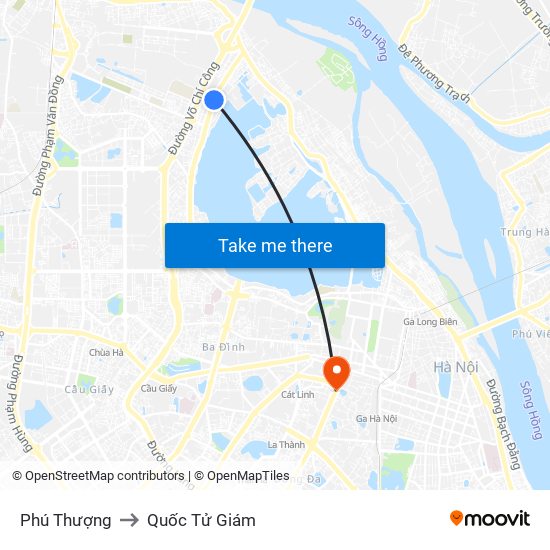 Phú Thượng to Quốc Tử Giám map