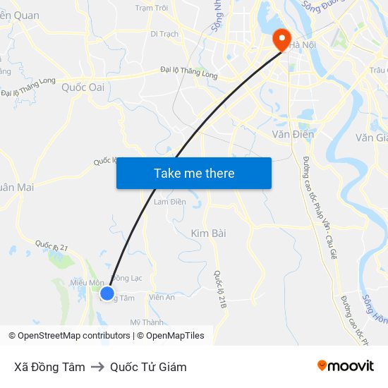 Xã Đồng Tâm to Quốc Tử Giám map