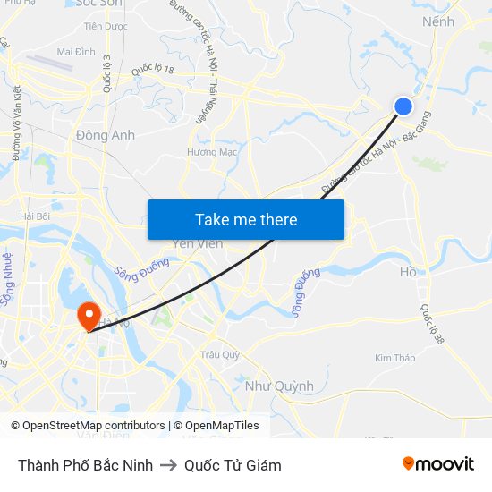 Thành Phố Bắc Ninh to Quốc Tử Giám map